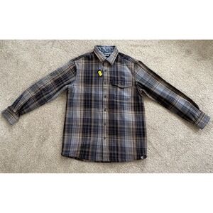 NWT Solaris Mens Medium Cotton Flannel‎ Shirt Brown/Grey Plaid Hiking Outdoor